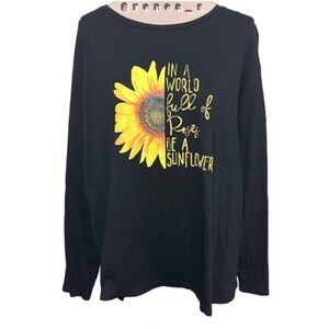 Shein Curve 4XL Black Long Sleeve Sunflower Graphic Tee Cotton Neutral Lounge